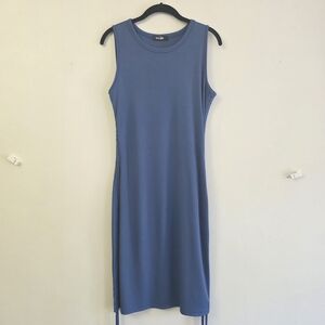 Sleeveless Midi Dress in Dusty Blue with Adjustable Side Roughing